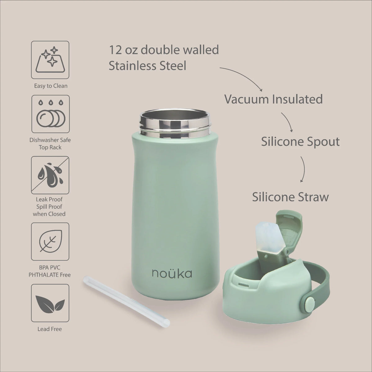 noüka Stainless Steel Drinking Bottle 12 Oz