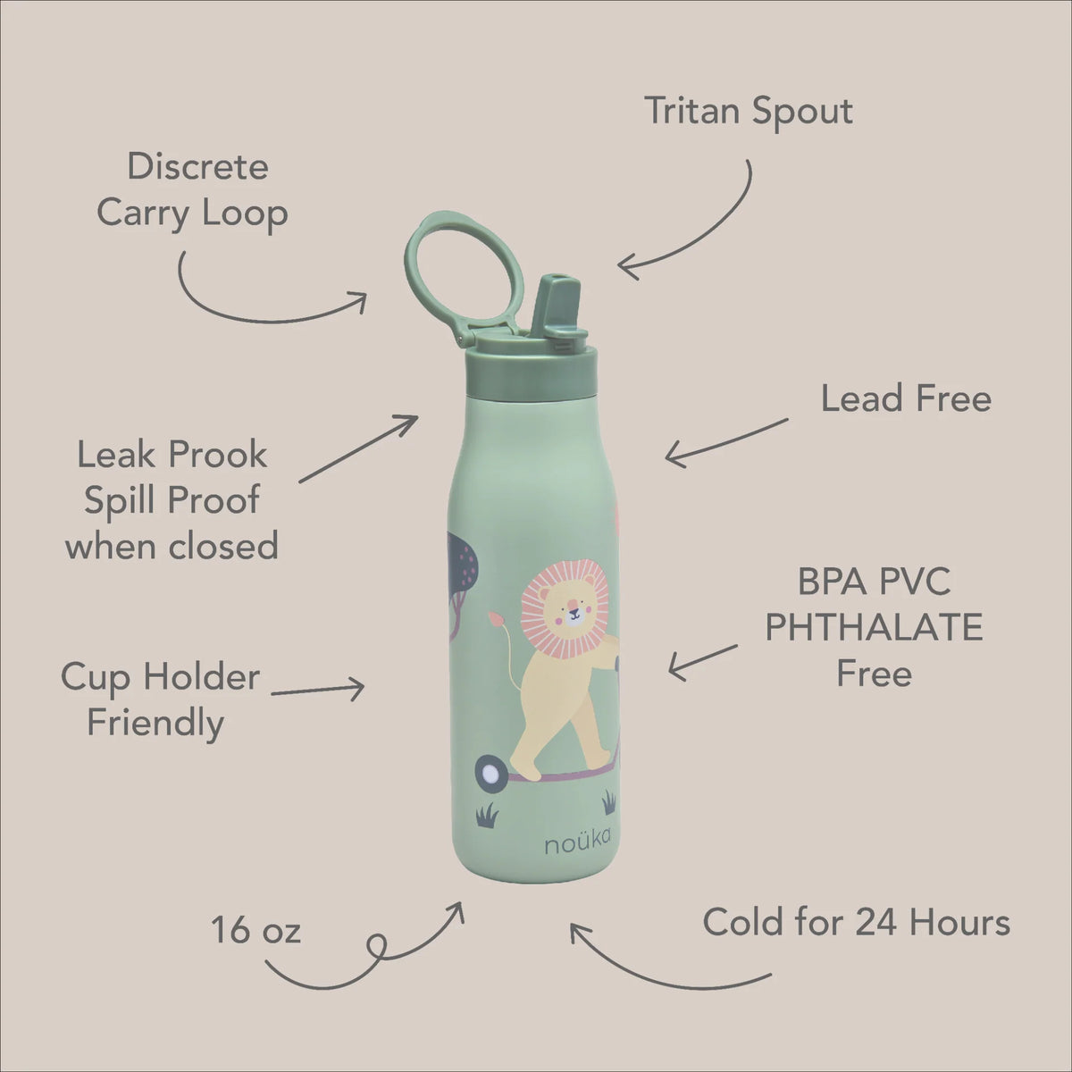 noüka Stainless Steel 16 Oz Drinking Bottle