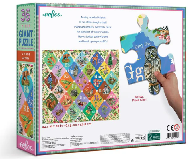 eeBoo A is for Acorn 36pcs Giant Alphabet Puzzle